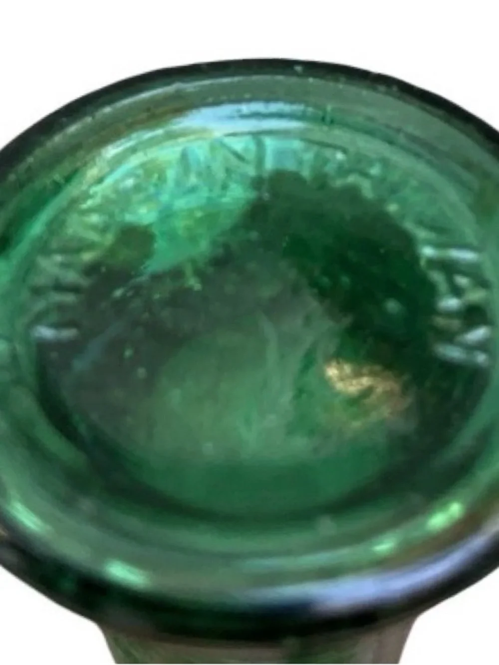 VTG Wheaton Liberty Bell Green Glass Bottle 3” Apothecary Cottagecore Coastal
